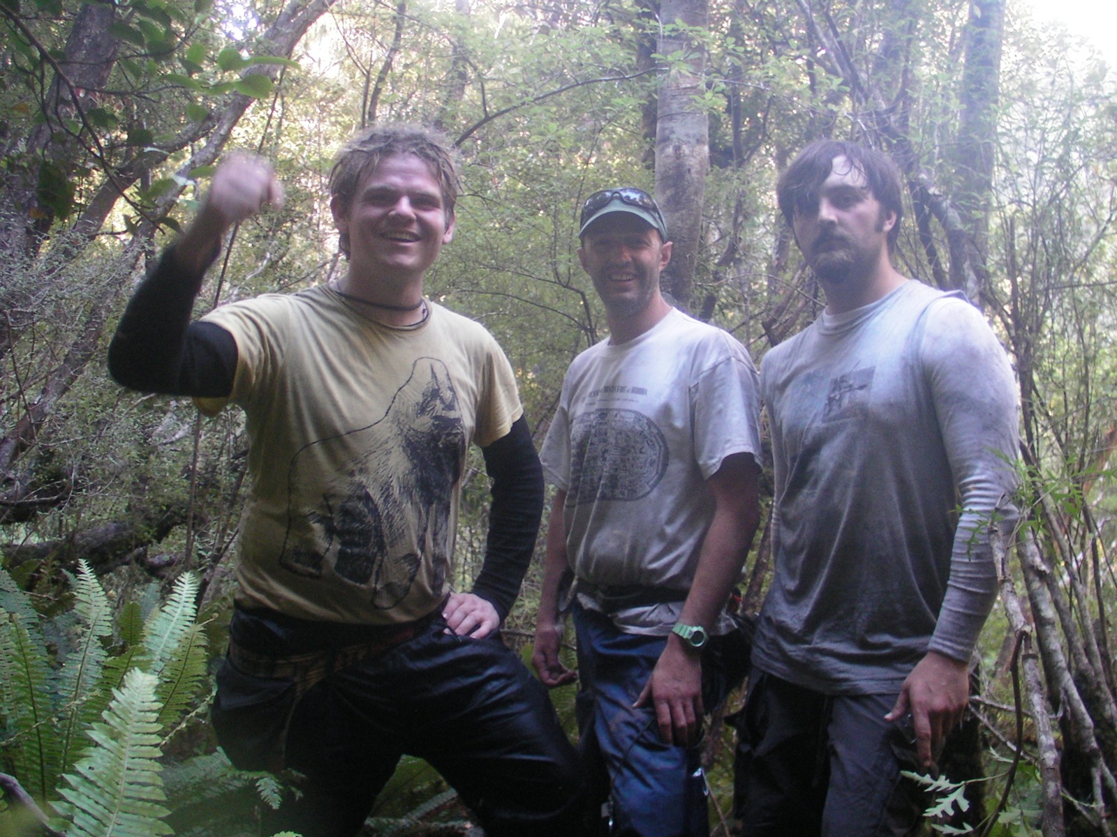 Sam, Charlie and Jamie standing at a point within the confluence